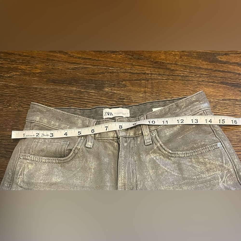 Zara Metallic Silver Straight-Leg Jeans women’s size 2 - Picture 9 of 12